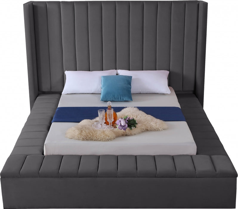 Meridian Furniture - Kiki Velvet King Bed in Grey - KikiGrey-K - GreatFurnitureDeal