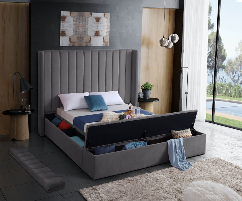 Meridian Furniture - Kiki Velvet King Bed in Grey - KikiGrey-K - GreatFurnitureDeal