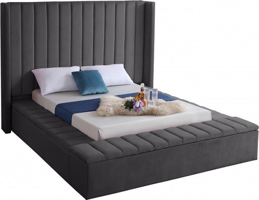 Meridian Furniture - Kiki Velvet King Bed in Grey - KikiGrey-K - GreatFurnitureDeal