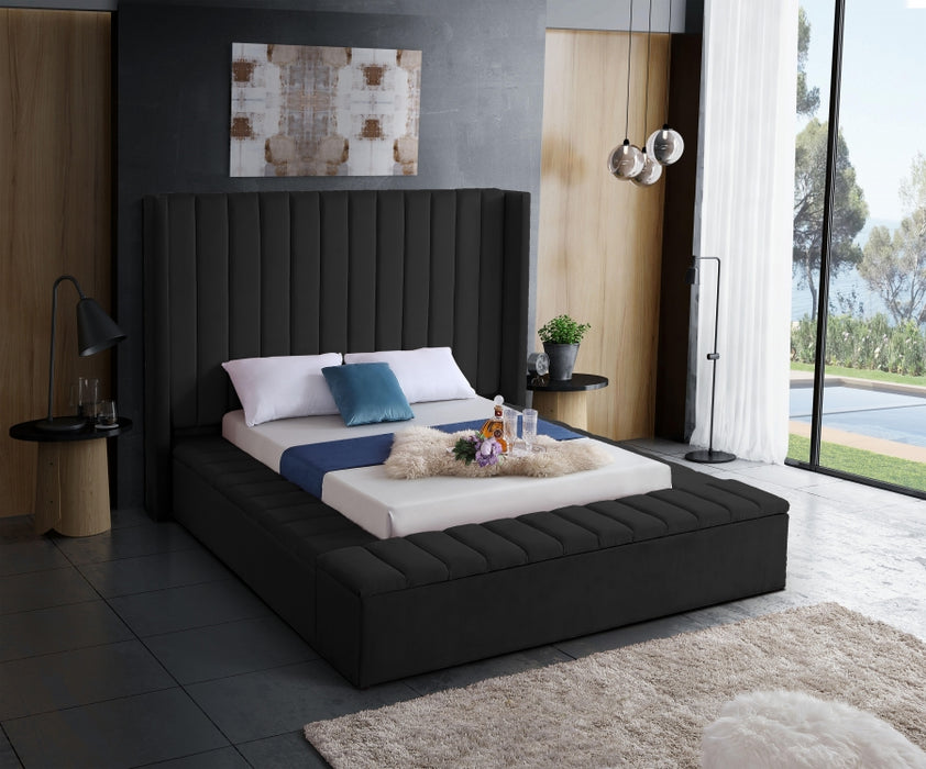 Meridian Furniture - Kiki Velvet Queen Bed in Black - KikiBlack-Q - GreatFurnitureDeal