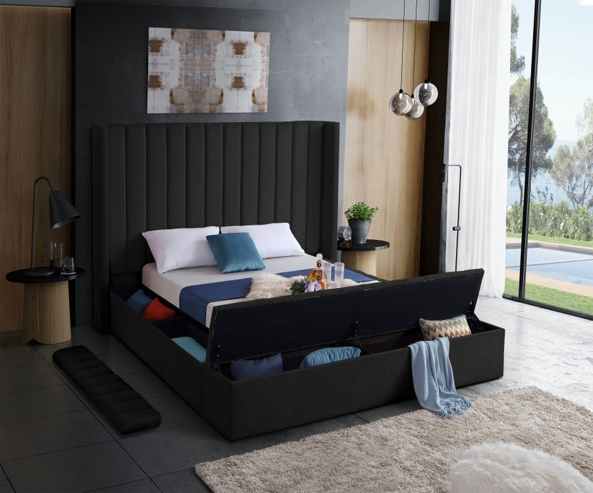 Meridian Furniture - Kiki Velvet Queen Bed in Black - KikiBlack-Q - GreatFurnitureDeal