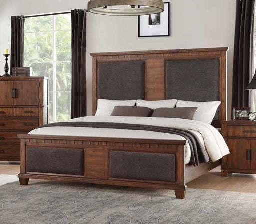 Acme Furniture - Vibia Brown Fabric & Cherry Oak Queen Bed - 27160Q - GreatFurnitureDeal