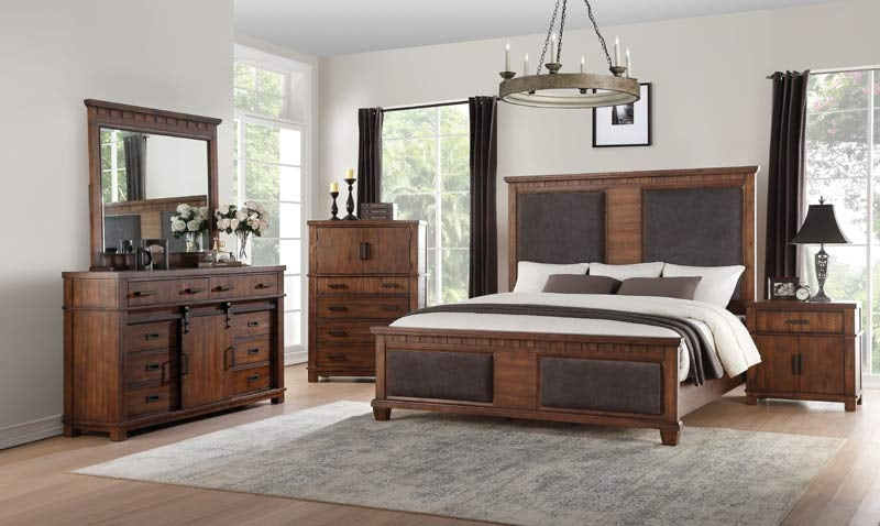 Acme Furniture - Vibia Brown Fabric & Cherry Oak 5 Piece Queen Bedroom Set - 27160Q-5SET - GreatFurnitureDeal
