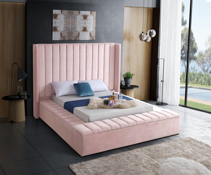 Meridian Furniture - Kiki Velvet Queen Bed in Pink - KikiPink-Q - GreatFurnitureDeal
