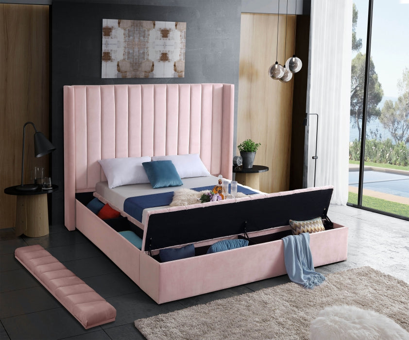 Meridian Furniture - Kiki Velvet King Bed in Pink - KikiPink-K - GreatFurnitureDeal