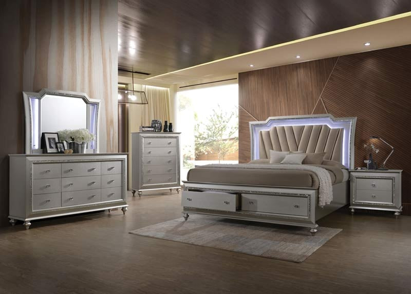 Acme Furniture - Kaitlyn PU & Champagne 3 Piece Queen Bedroom Set with Storage - 27230Q-3SET