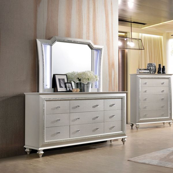 Acme Furniture - Kaitlyn PU & Champagne 6 Piece Eastern King Bedroom Set with Storage - 27227EK-6SET - GreatFurnitureDeal