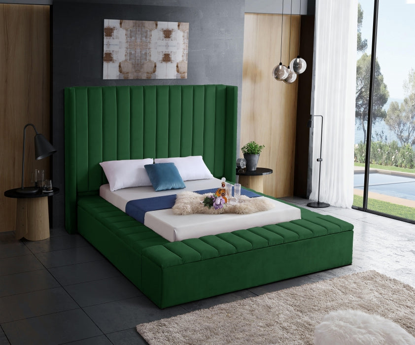 Meridian Furniture - Kiki Velvet Queen Bed in Green - KikiGreen-Q - GreatFurnitureDeal