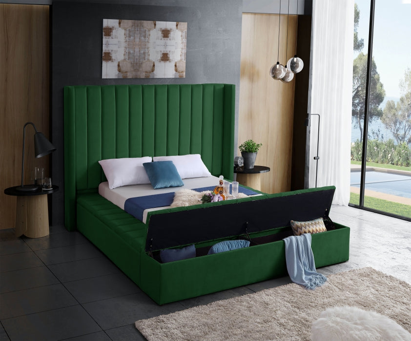 Meridian Furniture - Kiki Velvet Queen Bed in Green - KikiGreen-Q - GreatFurnitureDeal