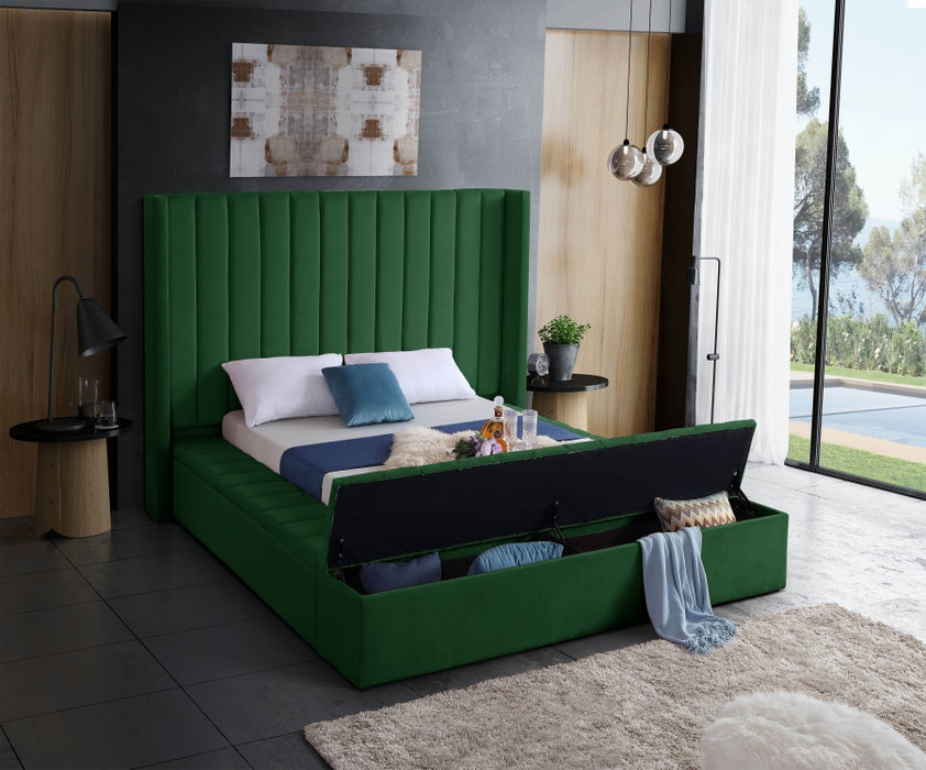 Meridian Furniture - Kiki Velvet King Bed in Green - KikiGreen-K