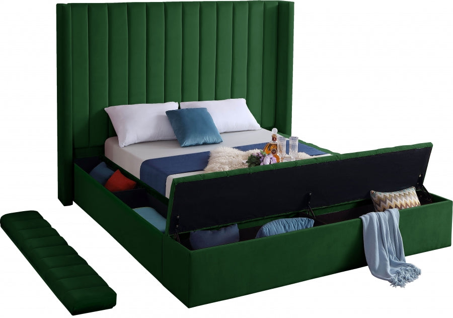 Meridian Furniture - Kiki Velvet Queen Bed in Green - KikiGreen-Q - GreatFurnitureDeal