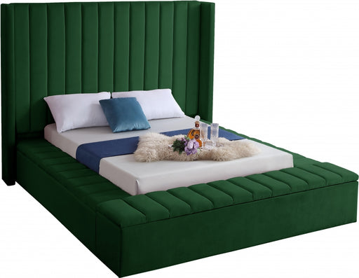 Meridian Furniture - Kiki Velvet Queen Bed in Green - KikiGreen-Q - GreatFurnitureDeal
