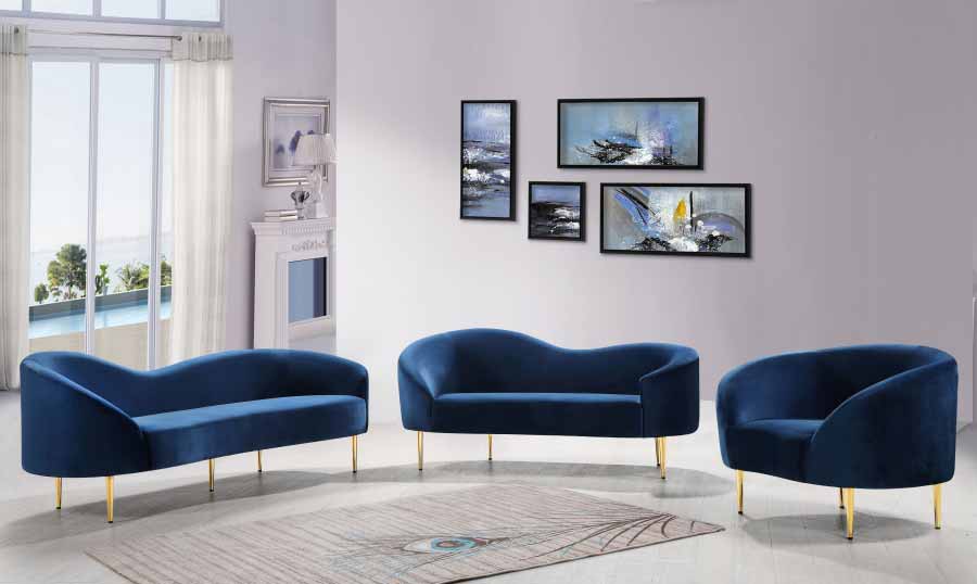 Meridian Furniture - Ritz 3 Piece Living Room Set in Navy -  659Navy-S-3SET - GreatFurnitureDeal