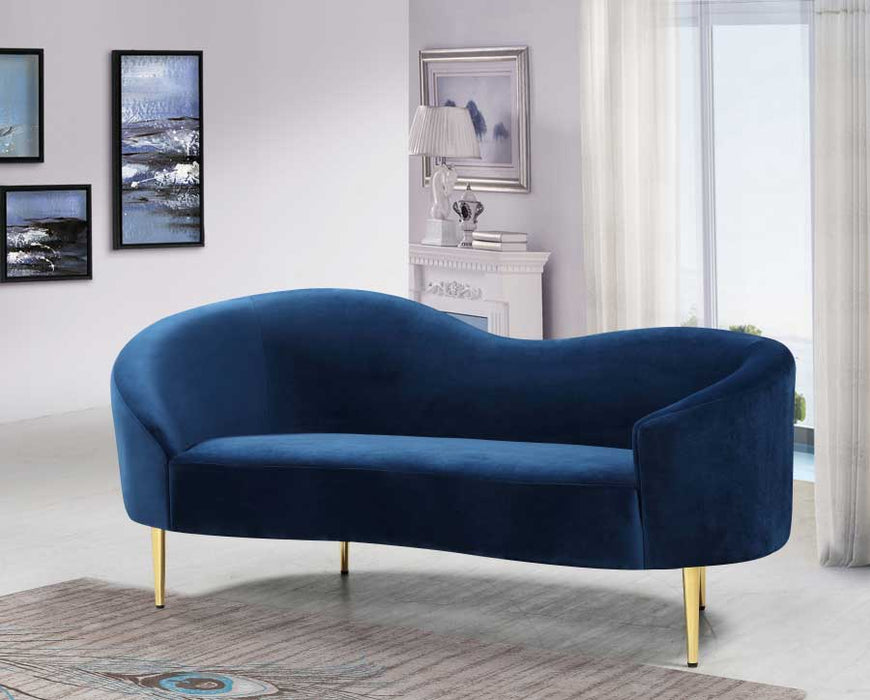 Meridian Furniture - Ritz Velvet Loveseat in Navy - 659Navy-L - GreatFurnitureDeal