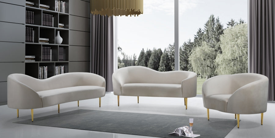 Meridian Furniture - Ritz Velvet Sofa in Cream - 659Cream-S - GreatFurnitureDeal