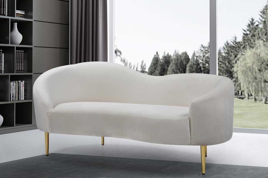 Meridian Furniture - Ritz Velvet Loveseat in Cream - 659Cream-L - GreatFurnitureDeal