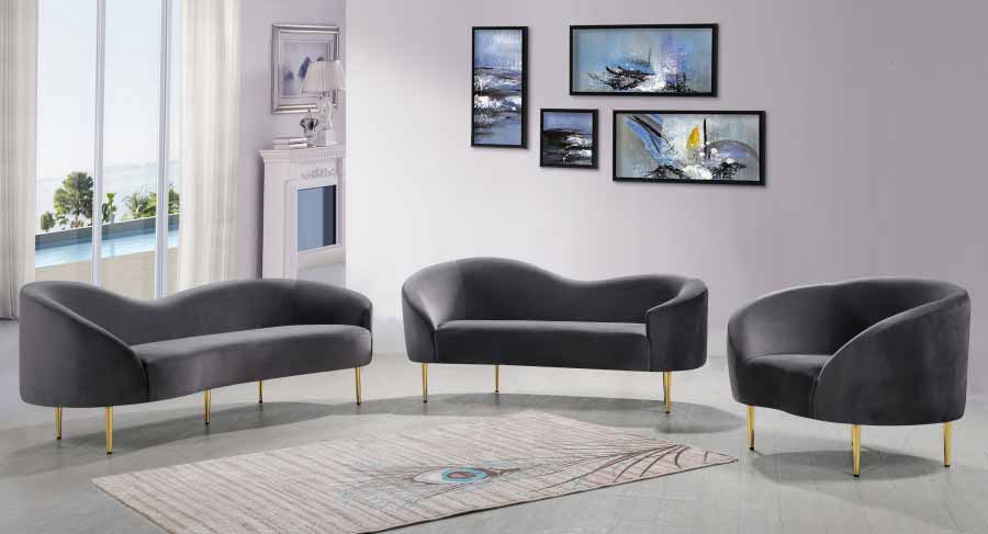 Meridian Furniture - Ritz 3 Piece Living Room Set in Grey -  659Grey-S-3SET - GreatFurnitureDeal