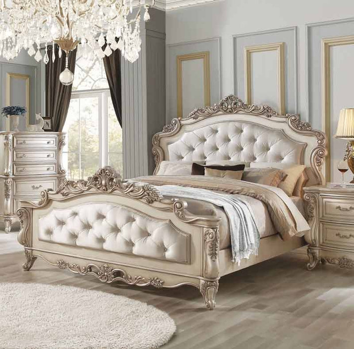 Acme Furniture - Gorsedd Fabric & Antique White Queen Bed - 27440Q - GreatFurnitureDeal
