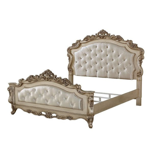 Acme Furniture - Gorsedd Fabric & Antique White 5 Piece Eastern King Bedroom Set - 27437EK-5SET - GreatFurnitureDeal