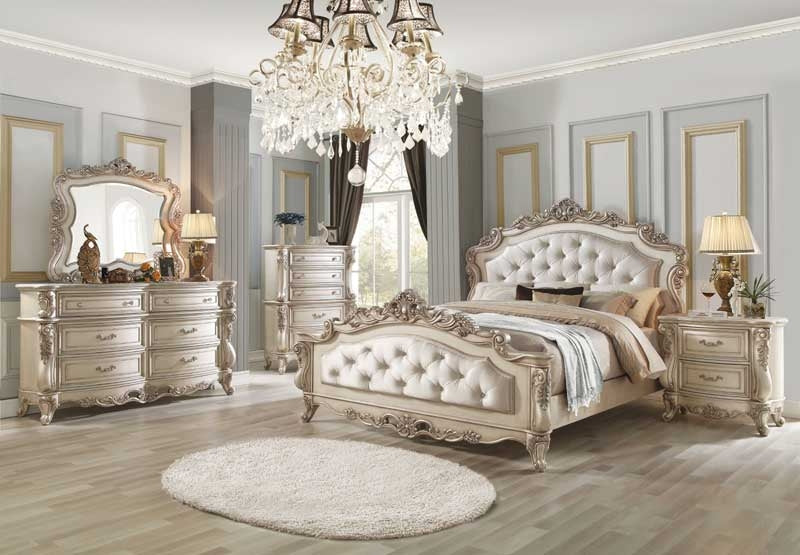 Acme Furniture - Gorsedd Fabric & Antique White 3 Piece Queen Bedroom Set - 27440Q-3SET - GreatFurnitureDeal