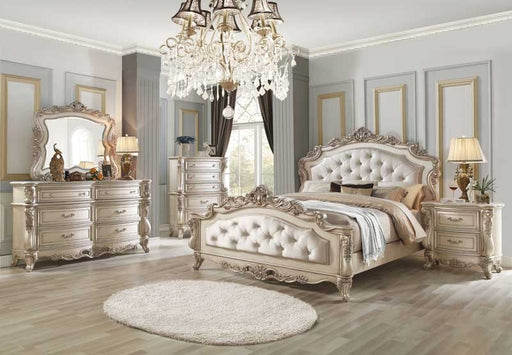 Acme Furniture - Gorsedd Fabric & Antique White 4 Piece Queen Bedroom Set - 27440Q-4SET