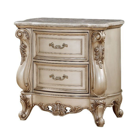 Acme Furniture - Gorsedd Marble & Antique White Nightstand - 27443 - GreatFurnitureDeal