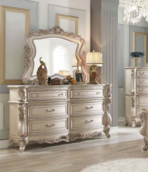 Acme Furniture - Gorsedd Marble & Antique White Dresser with Mirror - 27444-45 - GreatFurnitureDeal