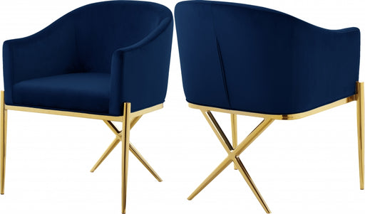 Meridian Furniture - Xavier Velvet Dining Chair Set of 2 in Navy - 763Navy-C - GreatFurnitureDeal