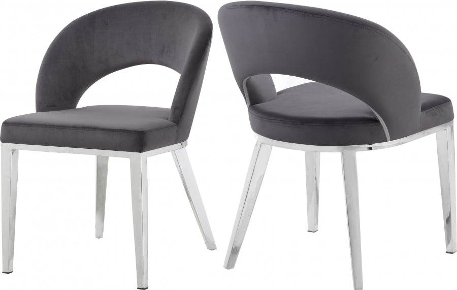 Meridian Furniture - Roberto Velvet Dining Chair Set of 2 in Grey - 764Grey-C - GreatFurnitureDeal