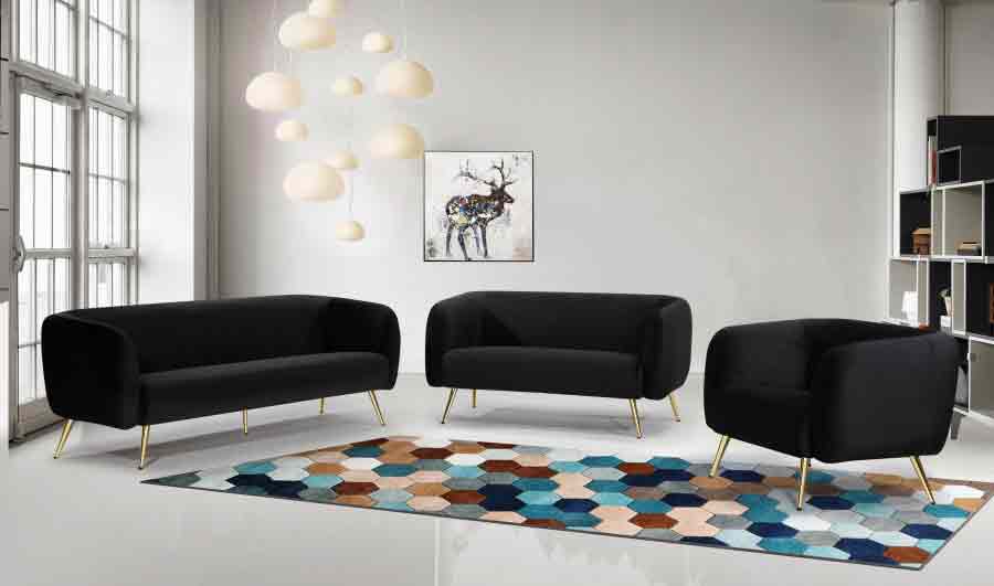 Meridian Furniture - Harlow Velvet Loveseat in Black - 685Black-L - GreatFurnitureDeal