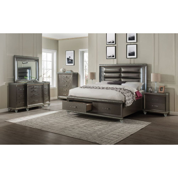 Acme Furniture - Sadie 5 Piece Queen w-Storage (LED) Bedroom Set in Dark Champagne - 27940Q-5SET - GreatFurnitureDeal