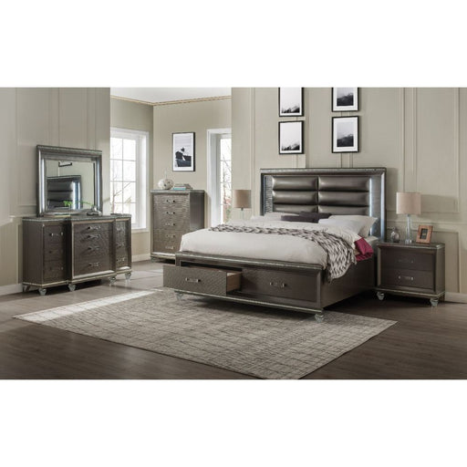 Acme Furniture - Sadie 6 Piece Queen w-Storage (LED) Bedroom Set in Dark Champagne - 27940Q-6SET - GreatFurnitureDeal