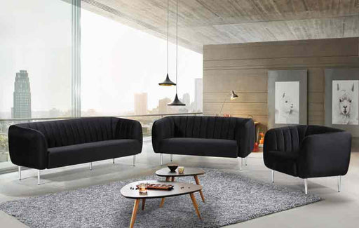 Meridian Furniture - Willow 3 Piece Living Room Set in Black - 687Black-S-3SET - GreatFurnitureDeal