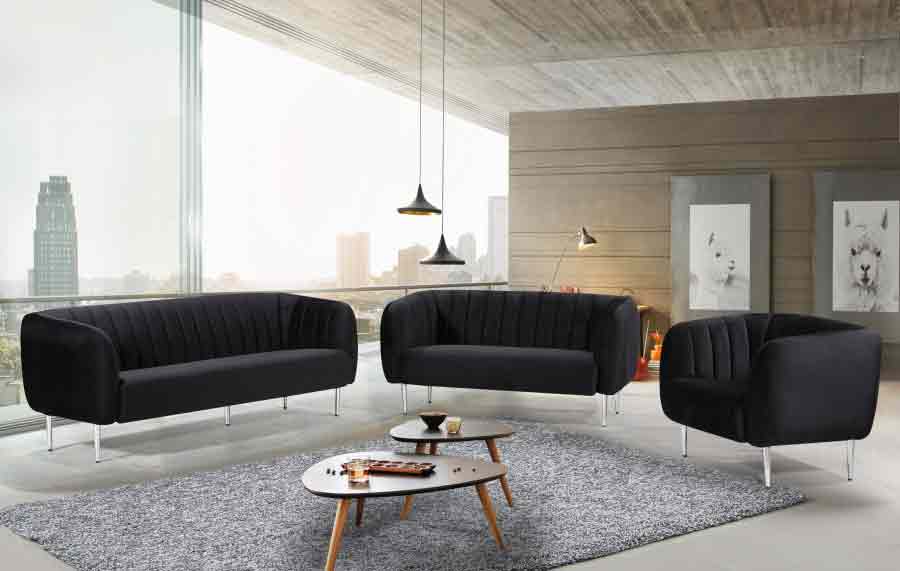 Meridian Furniture - Willow Velvet Sofa in Black - 687Black-S - GreatFurnitureDeal