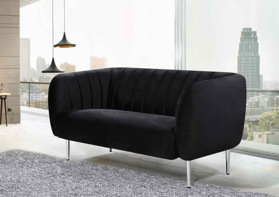 Meridian Furniture - Willow 3 Piece Living Room Set in Black - 687Black-S-3SET