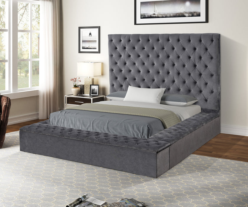 GFD Home - Nora Full Size Tufted Upholstery Storage Bed made with Wood in Gray - GreatFurnitureDeal