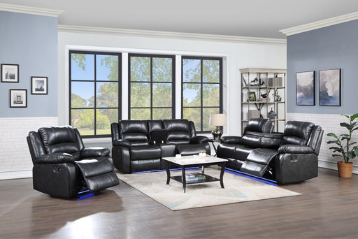 GFD Home - Martin 2 Pc Manual Reclining Sofa set finished with Faux Leather/ Wood in Black - GreatFurnitureDeal