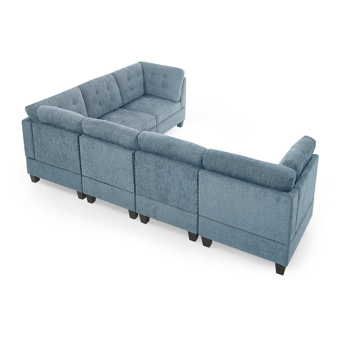 GFD Home - L shape Modular Sectional Sofa，DIY Combination，includes Three Single Chair and Three Corner ，Navy Chenille - GreatFurnitureDeal