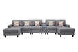 GFD Home - Nolan Gray Linen Fabric 6Pc Double Chaise Sectional Sofa with Interchangeable Legs, a USB, Charging Ports, Cupholders, Storage Console Table and Pillows - GreatFurnitureDeal