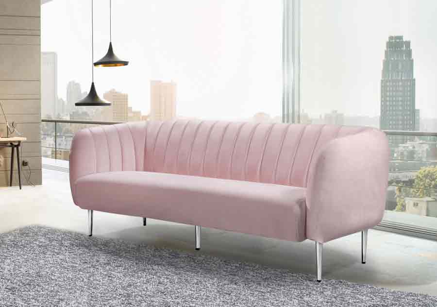 Meridian Furniture - Willow Velvet Sofa in Pink - 687Pink-S - GreatFurnitureDeal