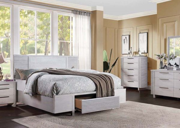 Acme Furniture - Aromas Eastern King Bed w-Storage, White Oak - 28107EK