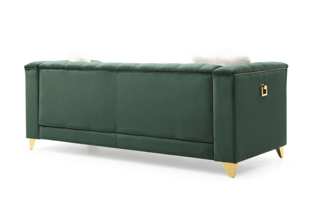 GFD Home - Russell Tufted Upholstery 2 Pc Living Room Set Finished in Velvet Fabric in Green - GreatFurnitureDeal