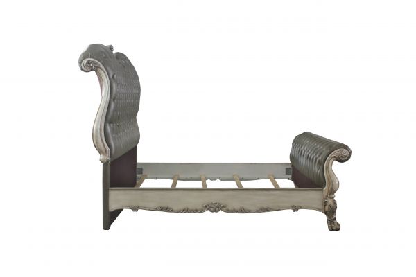 Acme Furniture - Dresden Eastern King Bed, Vintage Bone White & PU - 28187EK