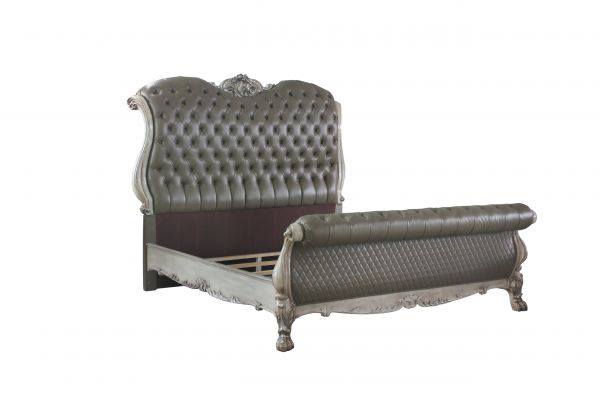 Acme Furniture - Dresden Eastern King Bed, Vintage Bone White & PU - 28187EK
