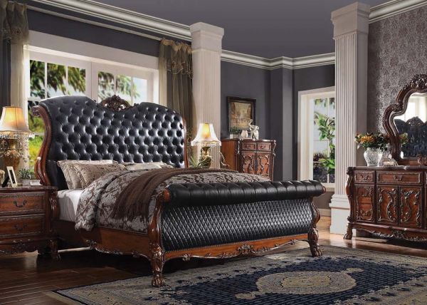 Acme Furniture - Dresden Eastern King Bed, PU & Cherry Oak - 28227EK