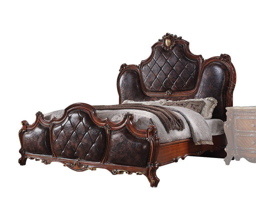 Acme Furniture - Picardy Queen Bed, PU & Cherry Oak - 28240Q - GreatFurnitureDeal