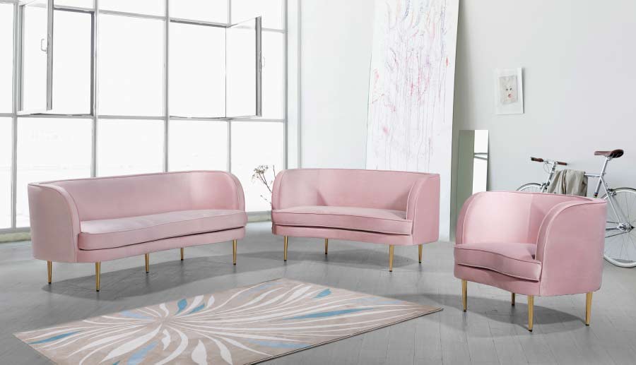 Meridian Furniture - Vivian Velvet Sofa in Pink - 694Pink-S - GreatFurnitureDeal