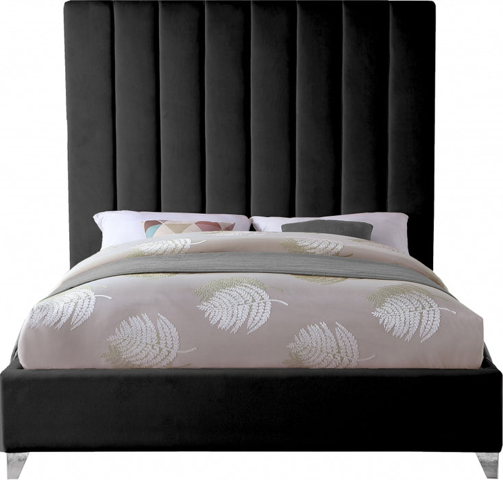 Meridian Furniture - Via Velvet Queen Bed in Black - ViaBlack-Q - GreatFurnitureDeal