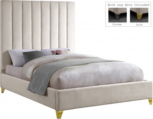 Meridian Furniture - Via Velvet Queen Bed in Cream - ViaCream-Q - GreatFurnitureDeal
