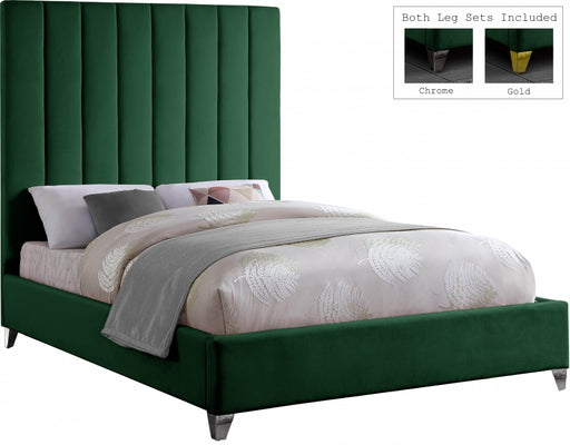 Meridian Furniture - Via Velvet Queen Bed in Green - ViaGreen-Q - GreatFurnitureDeal